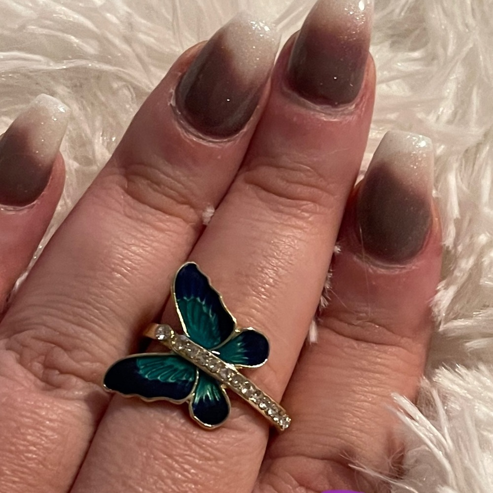 14k yellow gold plated exquisite butterfly ring